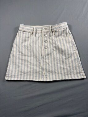 Madewell Blue & White Striped Button-Front A-Line Skirt
